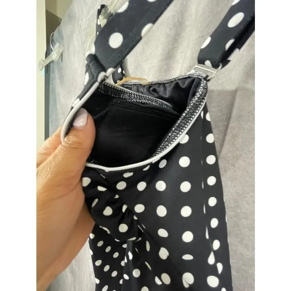 Lands' end women's polka dot tankini size 2 top navy white swimwear scoop neck